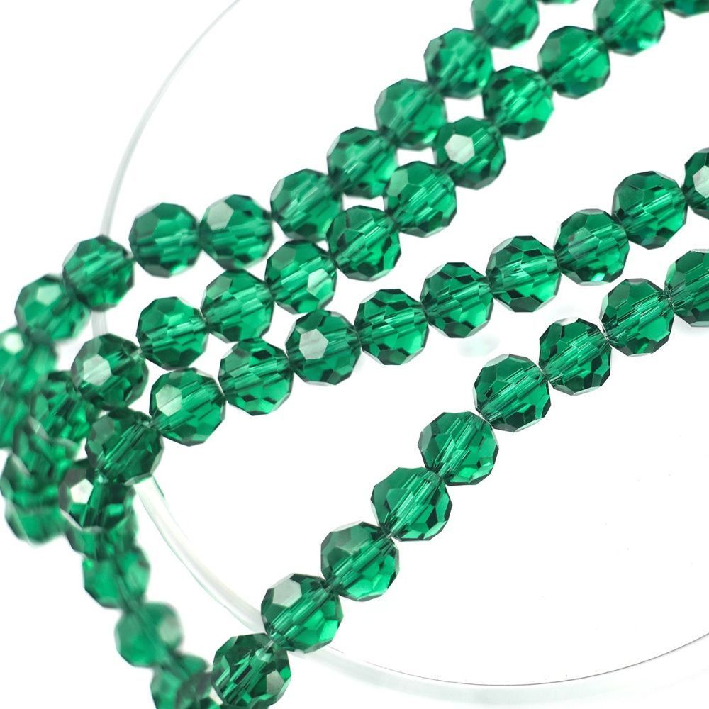 бусина, стекло 8, граненая, цвет изумрудный, 8 мм 