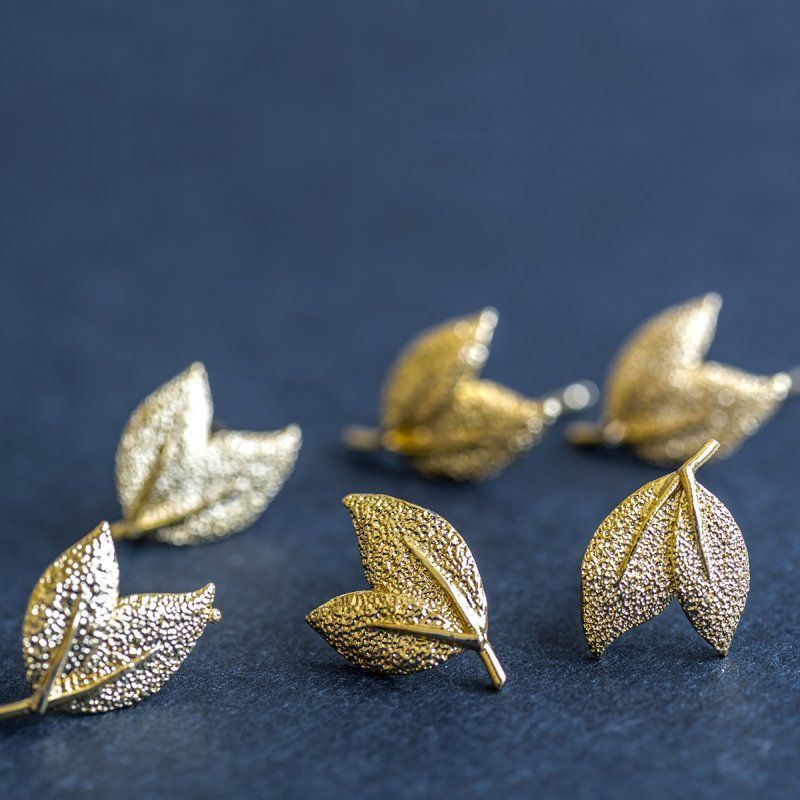 пуссеты "листики", позолоченные, цвет золото, 15.5x10 мм