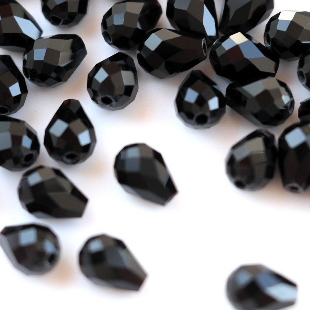 бусина "капля", граненая, стекло, цвет черный, 8х6 мм 