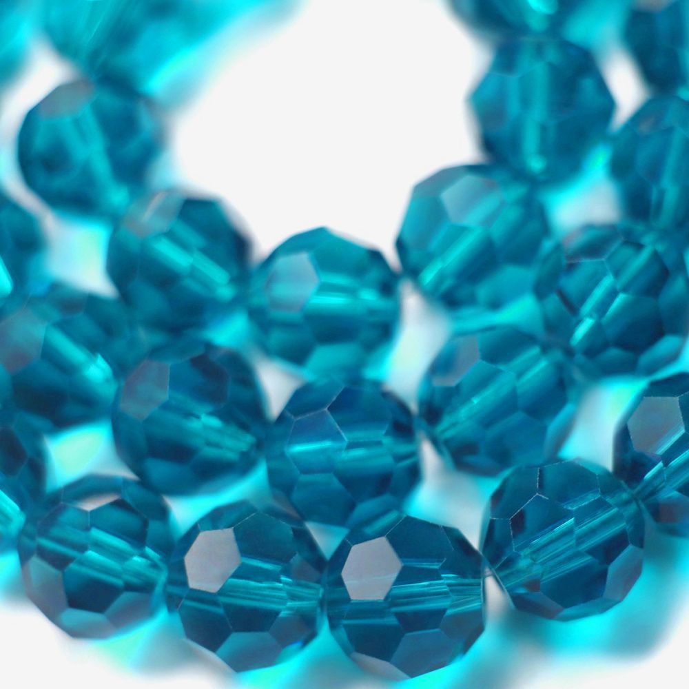 бусина, стекло 10, граненая, цвет голубой, 10 мм