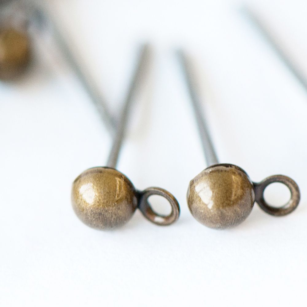 пуссеты "шарик", цвет античная бронза, 12х3 мм