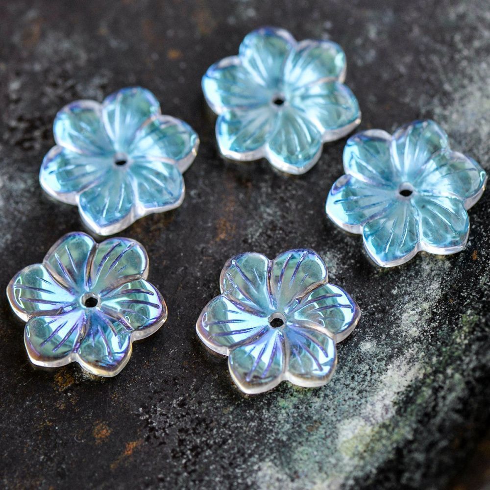 бусина "гепатика", стекло, цвет прозрачный ав, 15x13.5x3.5 мм