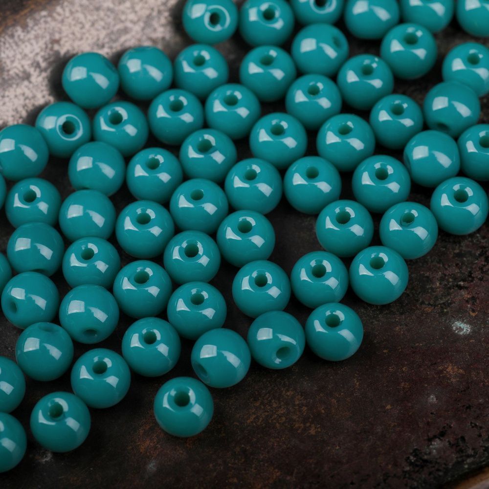 бусина, стекло 6, цвет темно-бирюзовый, 6 мм