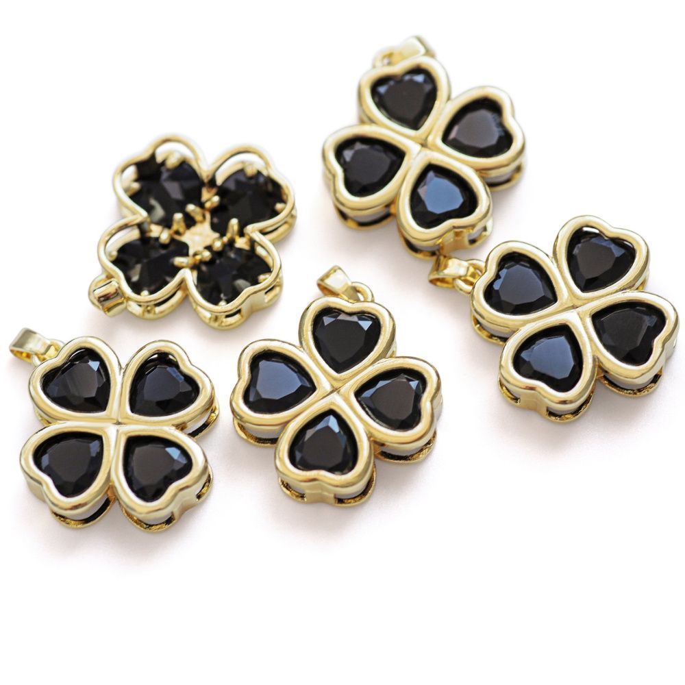 подвеска металл "клевер", черный/позолота, 24x21.5x5.5 мм