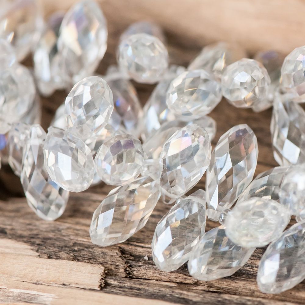 бусина "капля", граненая, стекло, цвет прозрачный, 20х10 мм