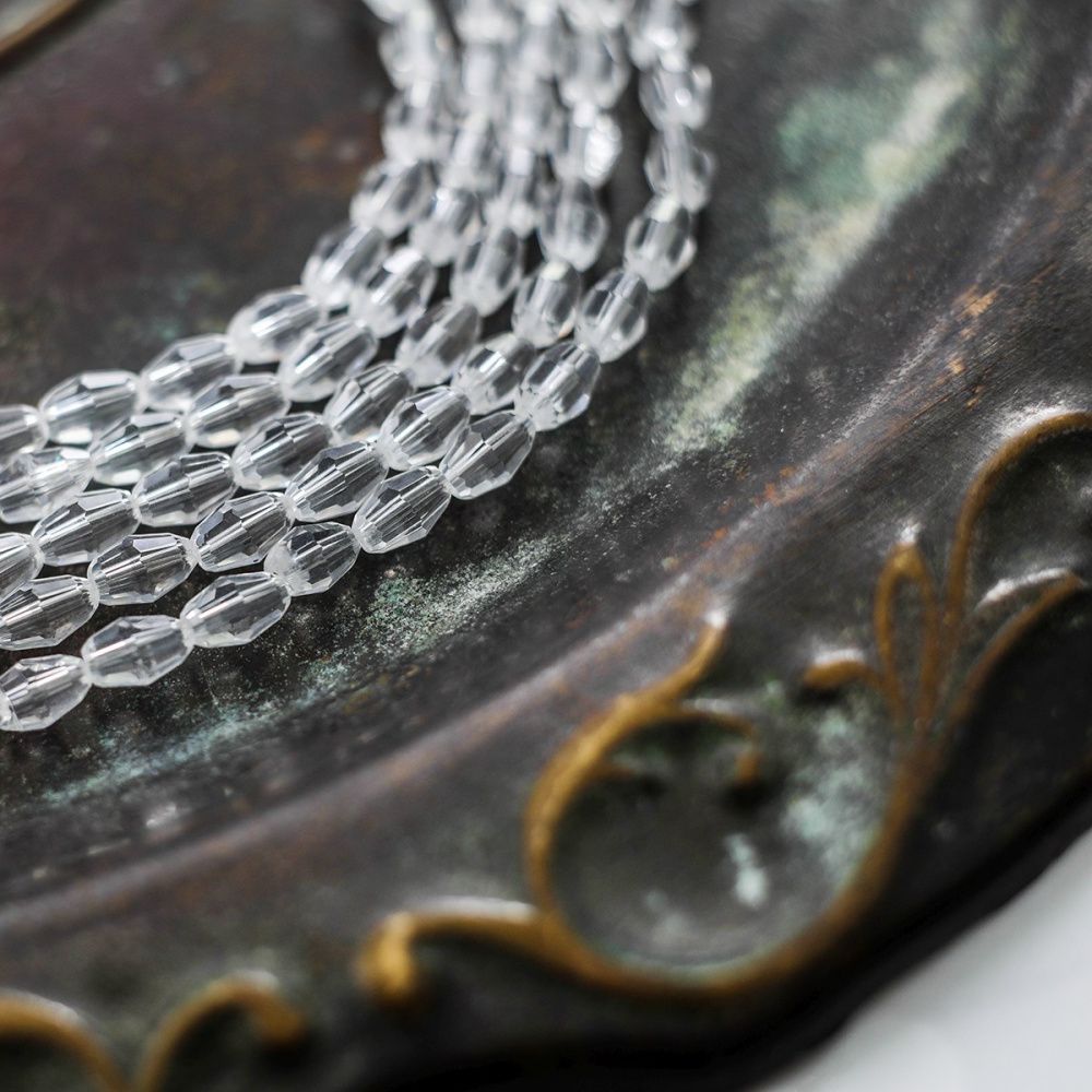 бусина, стекло овальная, граненая, цвет прозрачный, 6х4 мм