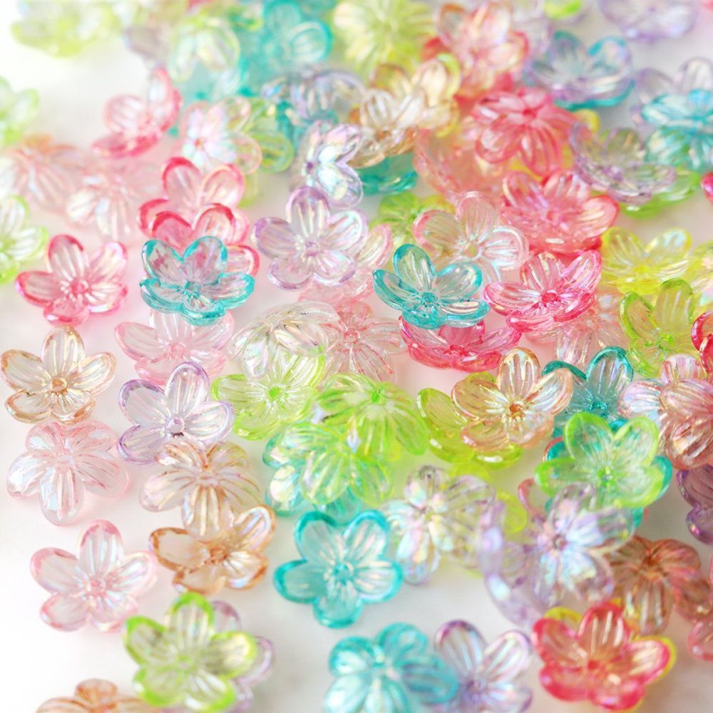 бусина, акрил "цветок сирени", пастельный перламутровый микс, 12x12x3 мм