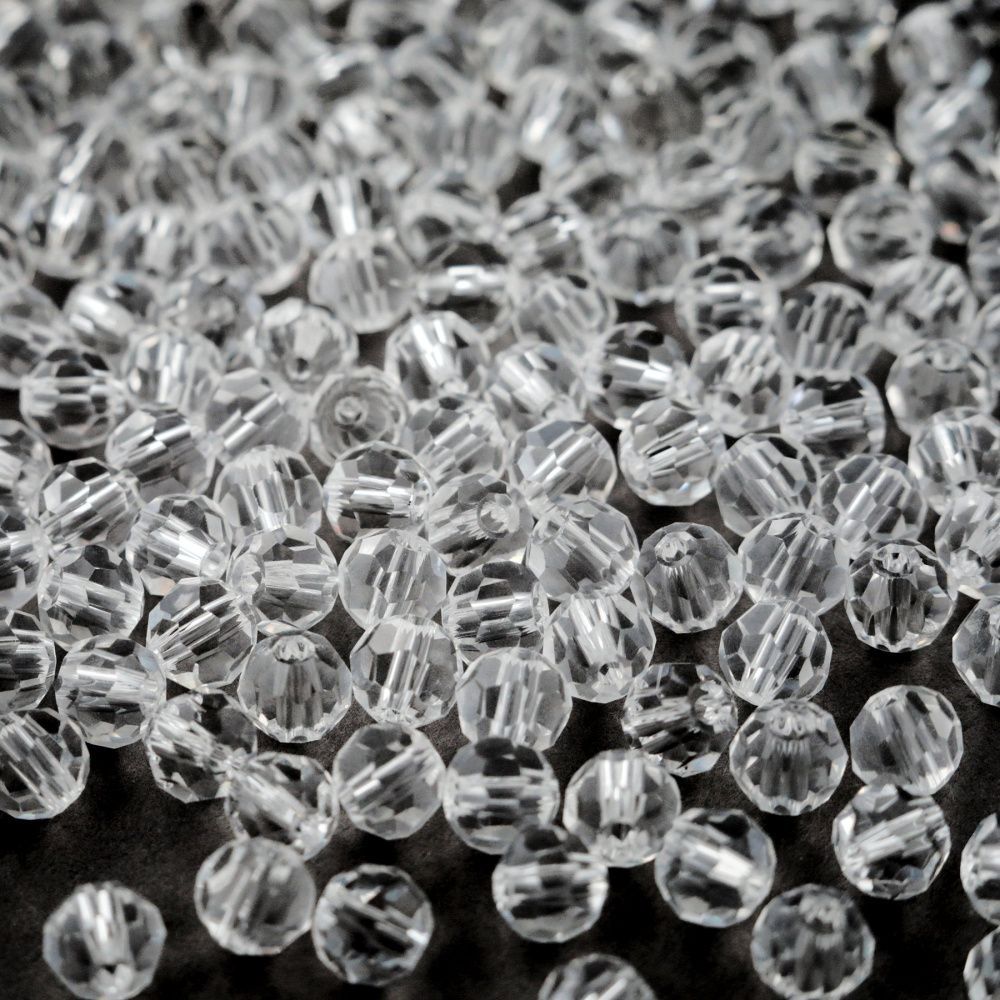 бусина, стекло 6, граненая, цвет прозрачный, 6 мм