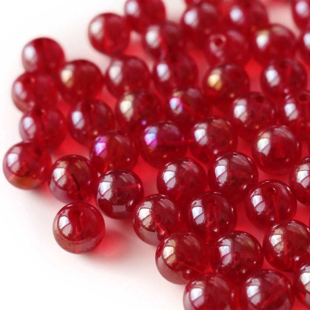 бусина, стекло 10, цвет красный ав, 10 мм