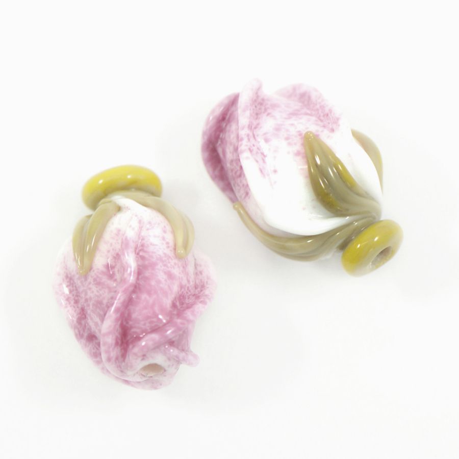 бусина, мурано "розовый бутон", бело-розовый, 15-16х10-11 мм