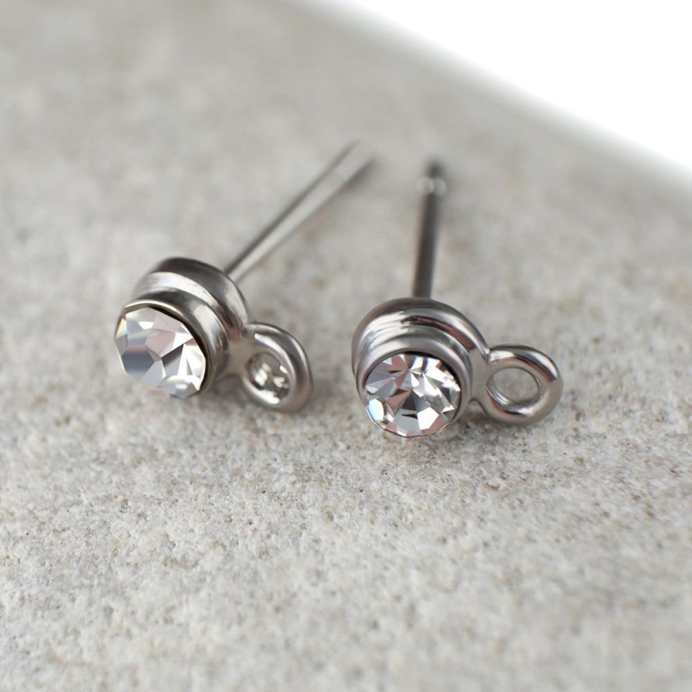 пуссеты "элегия", стразы, цвет платина, 5х14 мм