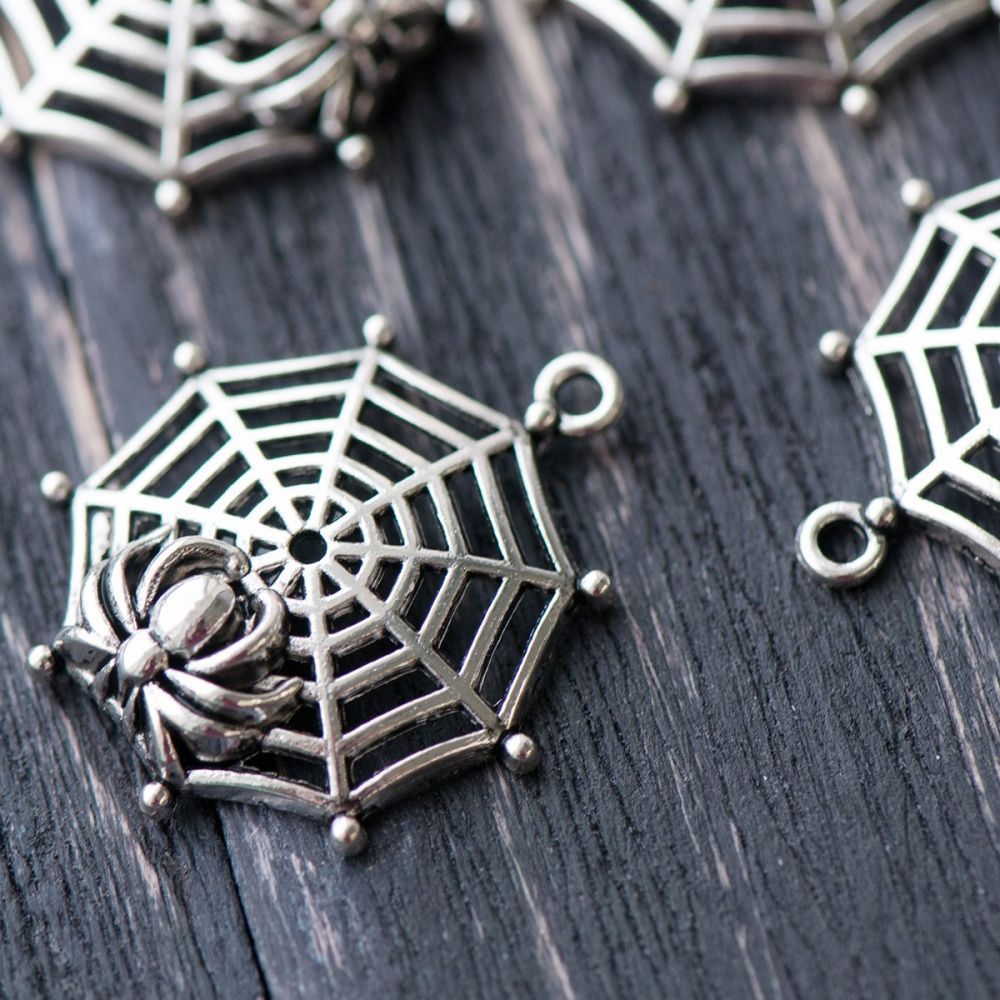 подвеска металлическая "паутина", цвет античное серебро, 31х27х6 мм