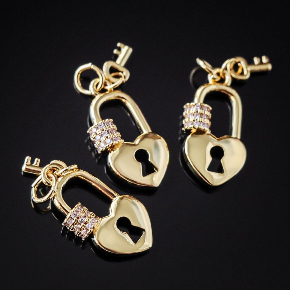 подвеска металл "замочек любви", позолота/цирконы, 20x10.5x4 мм