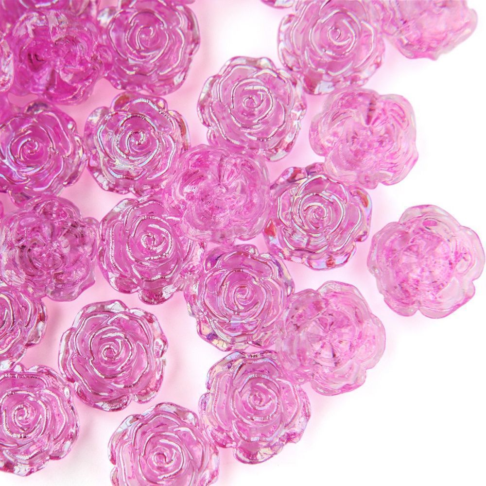 бусина-кабошон, акрил "роза", полупросверленная, цвет фуксия, 15x16x6.5 мм