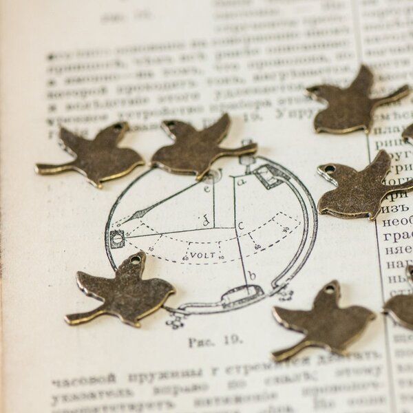 подвеска металлическая "птичка-бижу", цвет античная бронза, 21х18х2 мм
