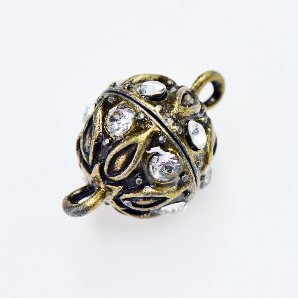 Замочки застежка магнитная "гранат", стразы, цвет античная бронза, 19x12.5 мм