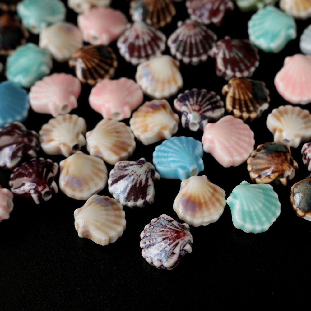 бусина, керамика "ракушка-антик", цветовой микс, 12 мм