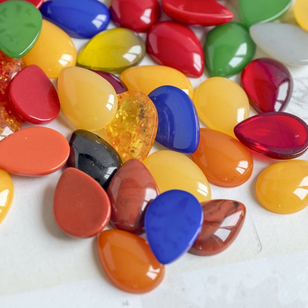 кабошон из смолы "джелли" капля, цветовой микс, 18.5x13x5 мм