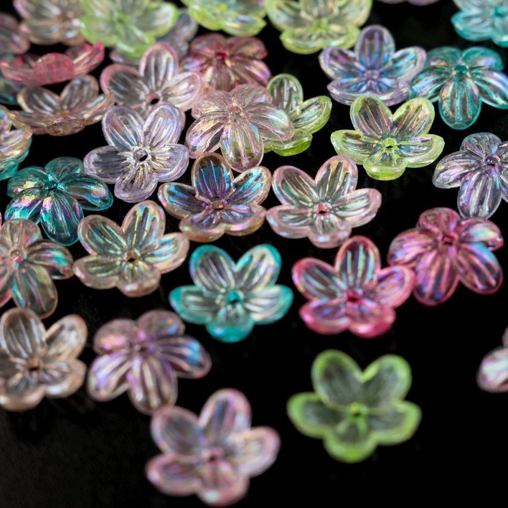 бусина, акрил "цветок сирени", пастельный перламутровый микс, 12x12x3 мм