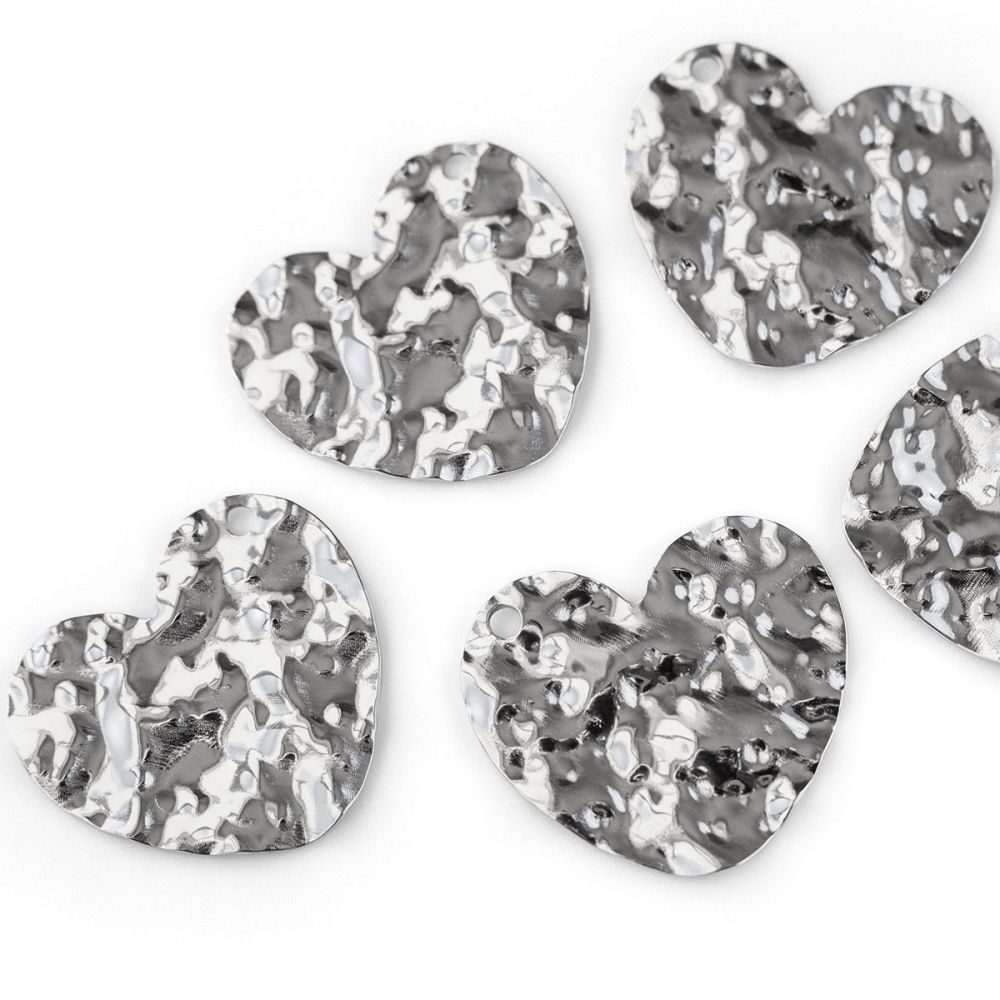 подвеска сталь "мятое сердце", цвет стальной, 29x31x2 мм