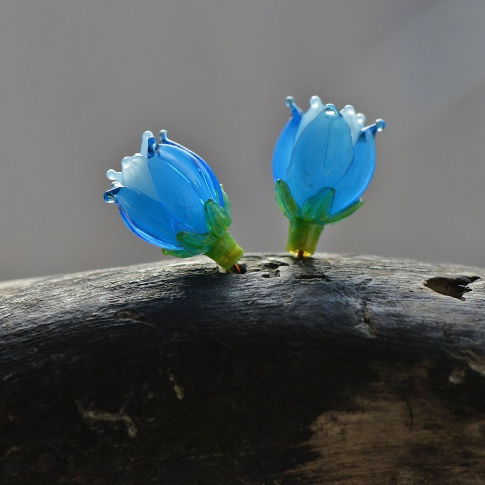 бусина, мурано "колокольчик", фигурная, яркий голубой, 17х14 мм
