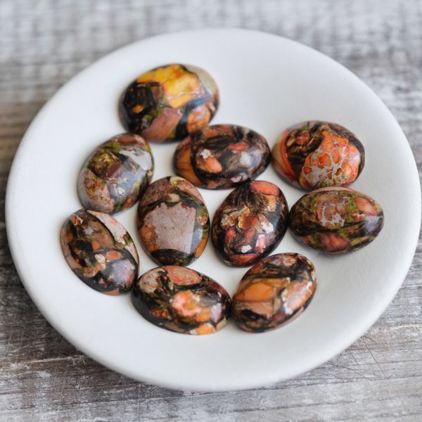 кабошон им. варисцита, овальный, цвет медный/оранжевый, 25x18x7 мм