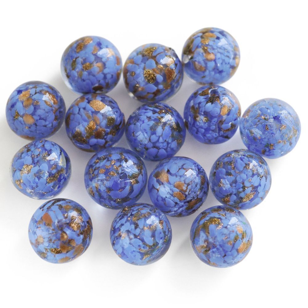 бусина, лэмпворк "росинки", стекло, цвет васильковый, 20x19 мм