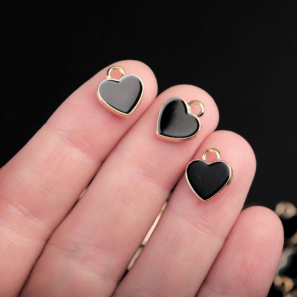 подвеска металл "сердечко", эмаль, цвет чёрный, 12x10x2 мм
