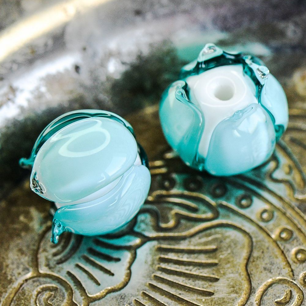 бусина, мурано "бутончик", светло-изумрудный, 13х12 мм