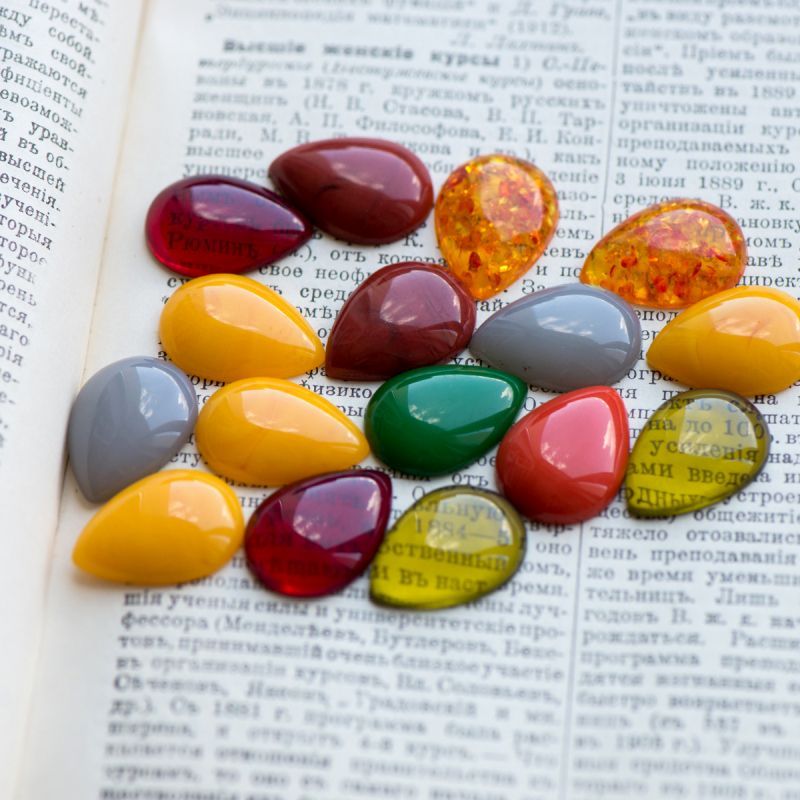 кабошон из смолы "джелли" капля, цветовой микс, 25x18x5.5 мм