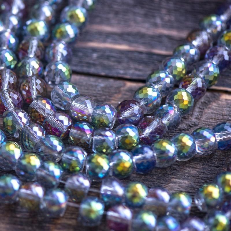 бусина, стекло, "абакус", граненая, цвет радужный/прозрачный, 8х6 мм