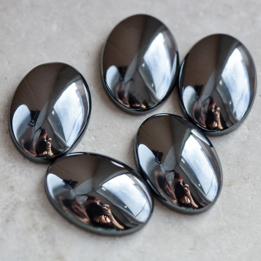 кабошон гематит немагнитный овальный, цвет черный, 18x13x5 мм