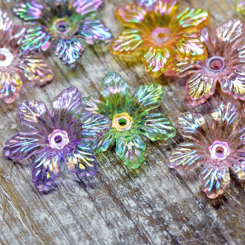 бусина, акрил "лилейник", цветовой микс радужный, 28x25x5 мм