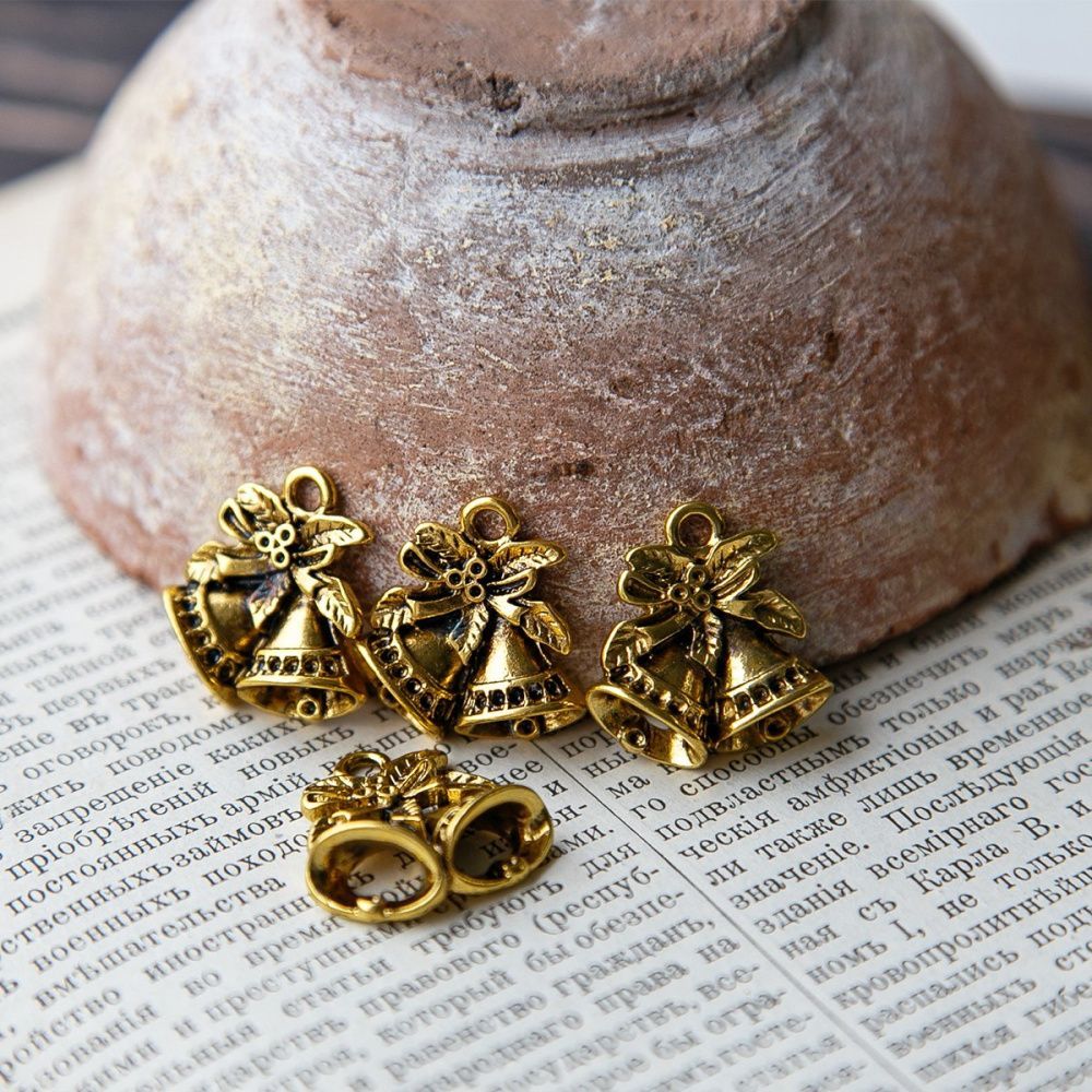 подвеска металлическая "колокольчики новогодние", цвет античное золото, 23x22x6 мм