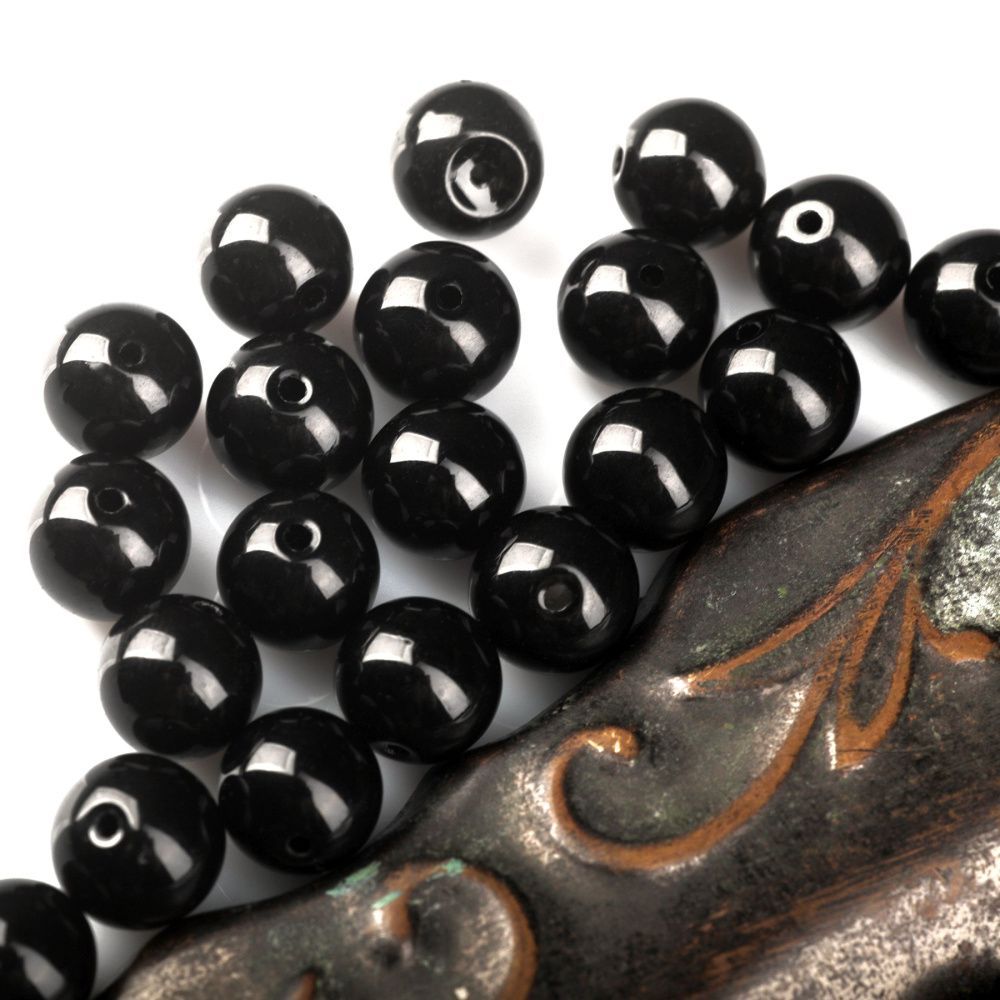 бусина, стекло 10, цвет черный, 10 мм