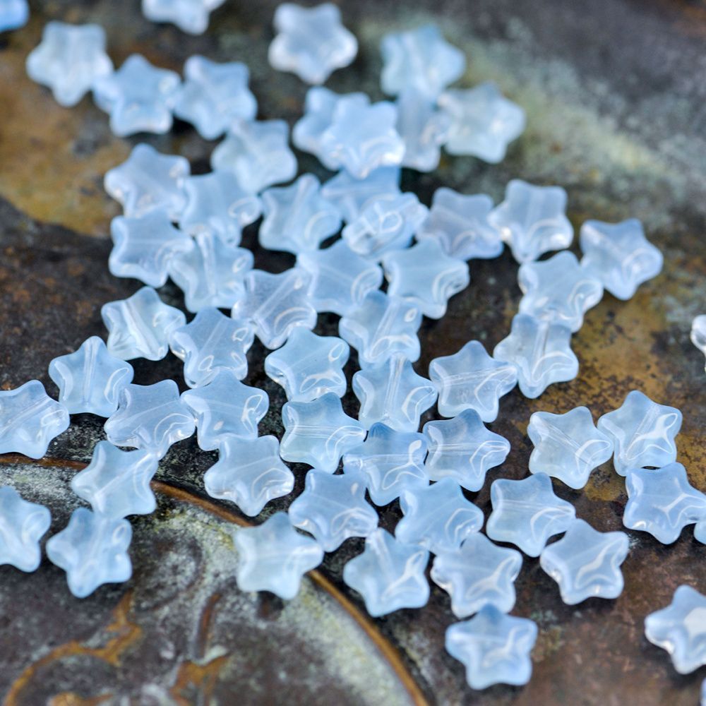 бусина "звездочка", стекло, цвет голубой прозрачный, 8x8.5x4 мм