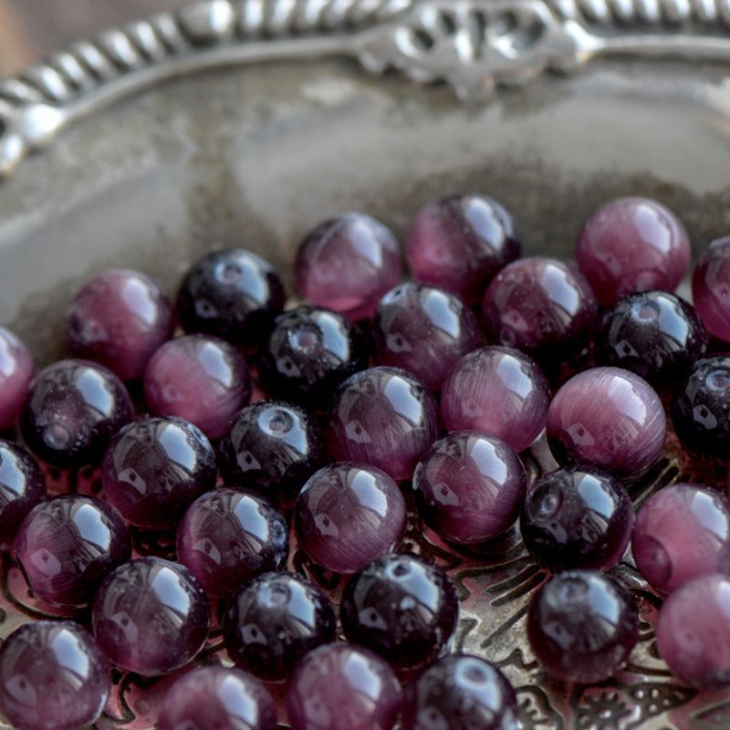 бусина "кошачий глаз", стекло, цвет винный, 8 мм