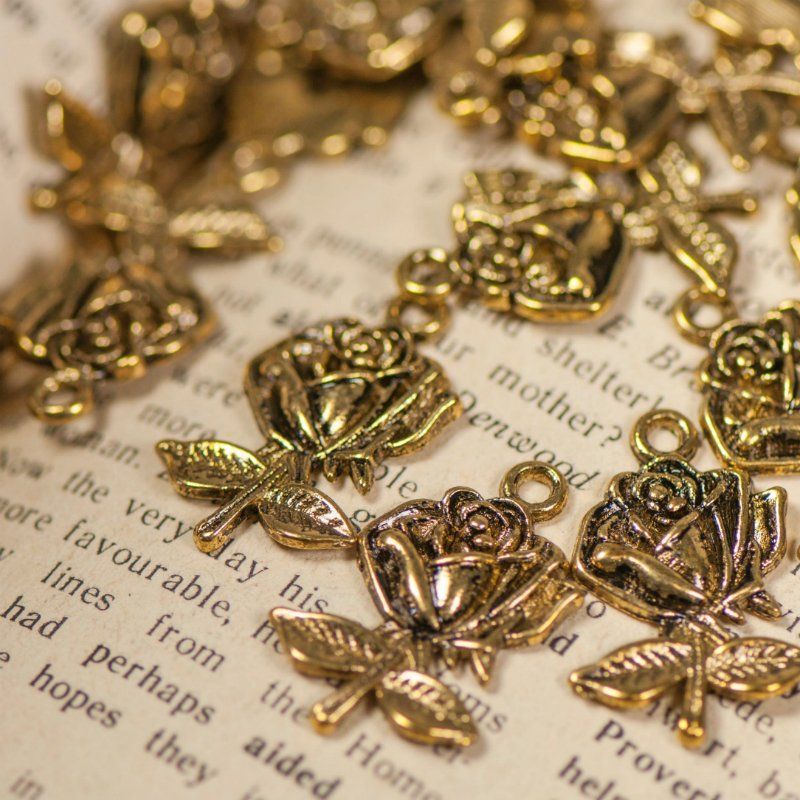 подвеска металлическая "роза", цвет античное золото, 25.5 мм