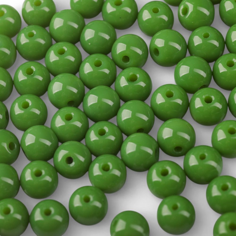 бусина, стекло 8, цвет зеленый, 8 мм