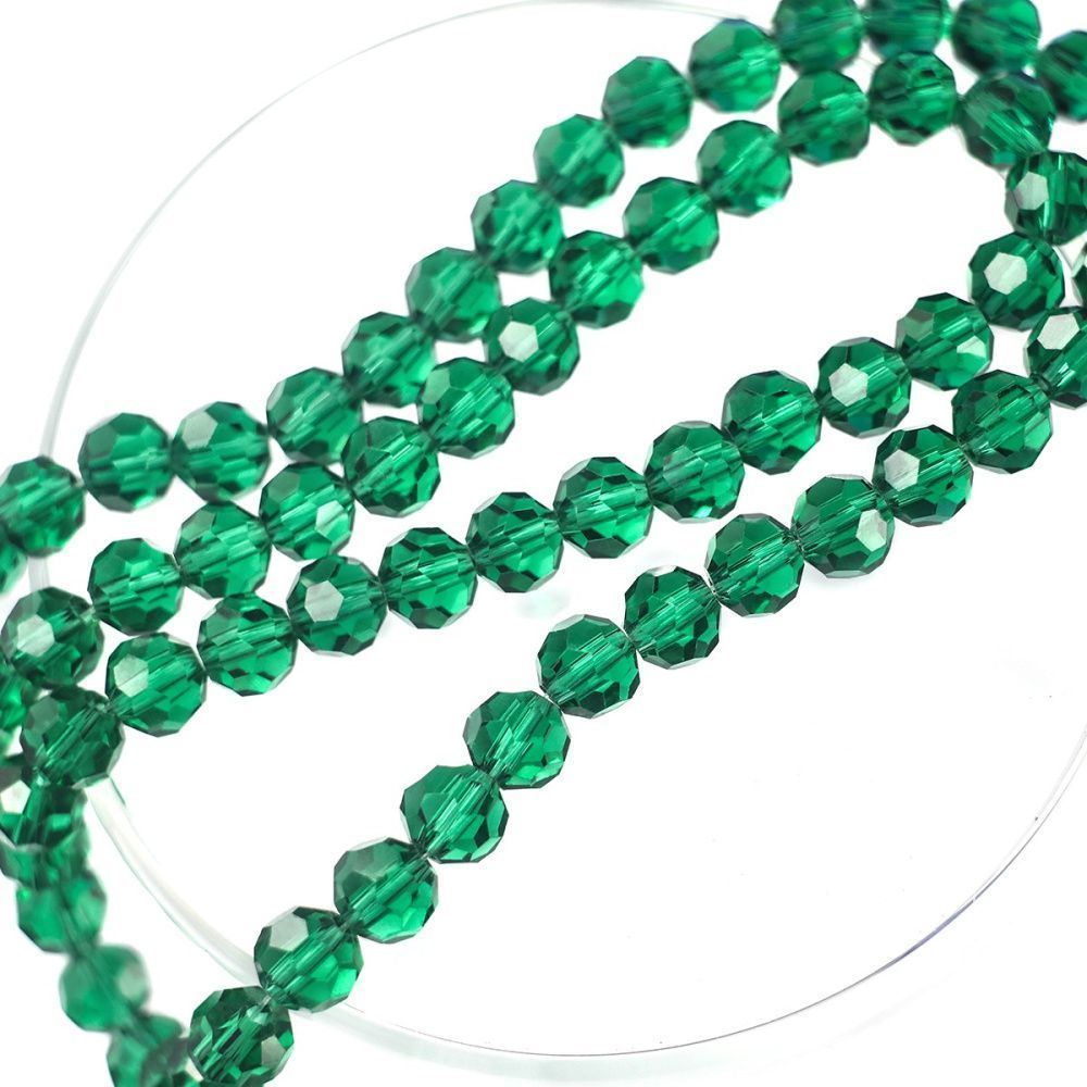 бусина, стекло 8, граненая, цвет изумрудный, 8 мм 