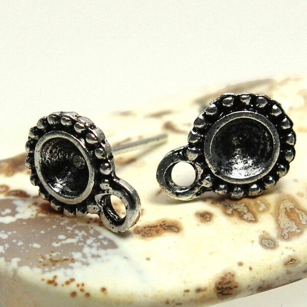 пуссеты "ромашка", цвет античное серебро, 13х8.5 мм