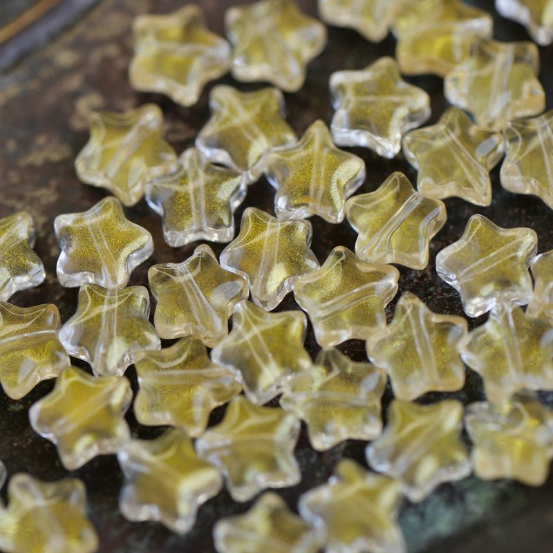 бусина "звездочка", стекло, цвет прозрачный/золотая пудра, 8x8x4 мм