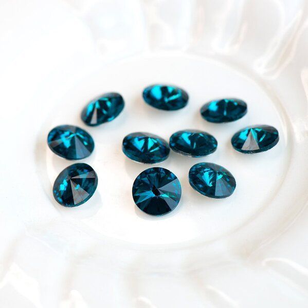 кабошон стекло риволи, цвет capri blue, 12 мм