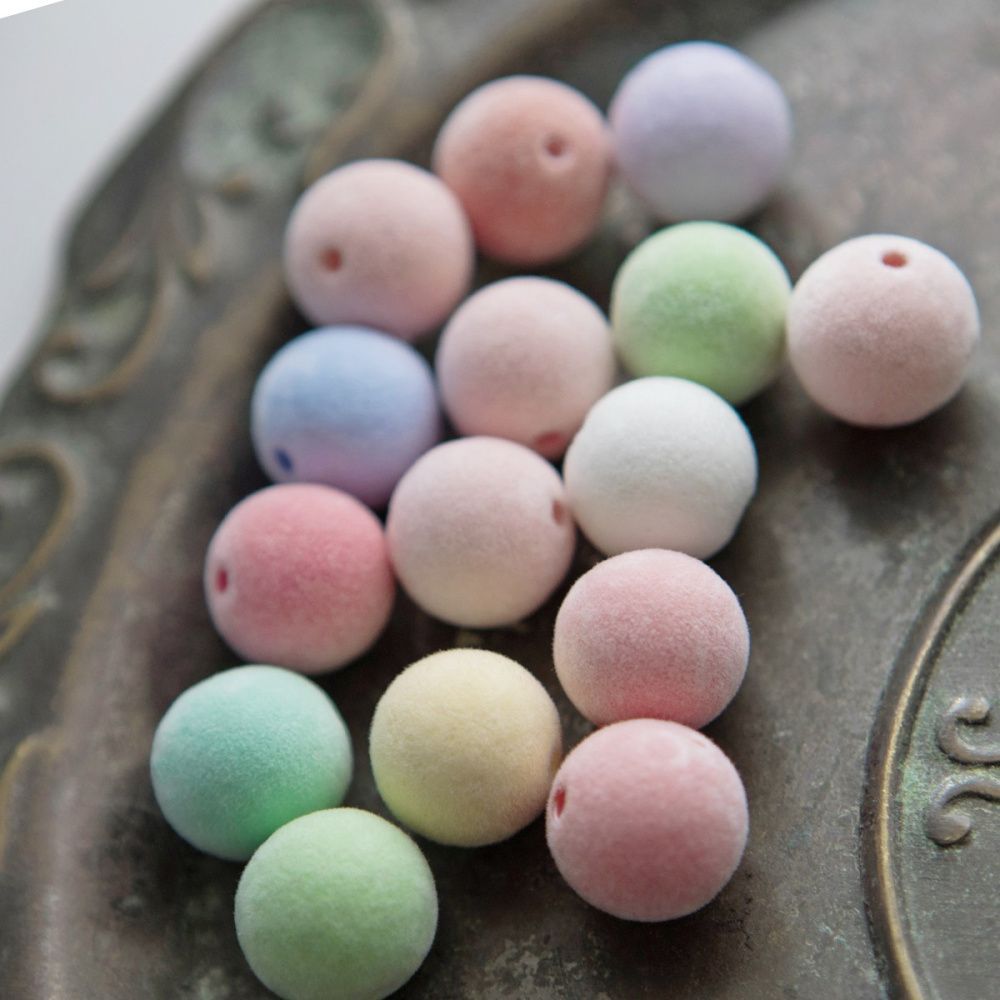 бусина, акрил "пастель-флок", цветовой микс, 16 мм