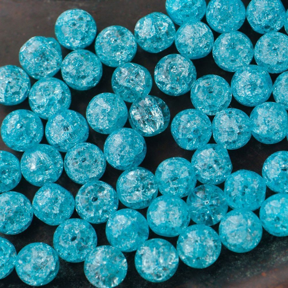 бусина, стекло "кракле", цвет светло-бирюзовый, 8 мм