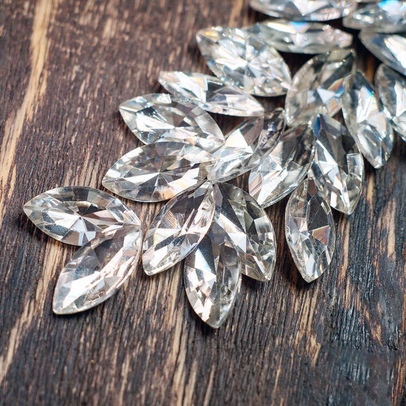 кабошон стекло кристалл, navette, цвет crystal, 18х9 мм