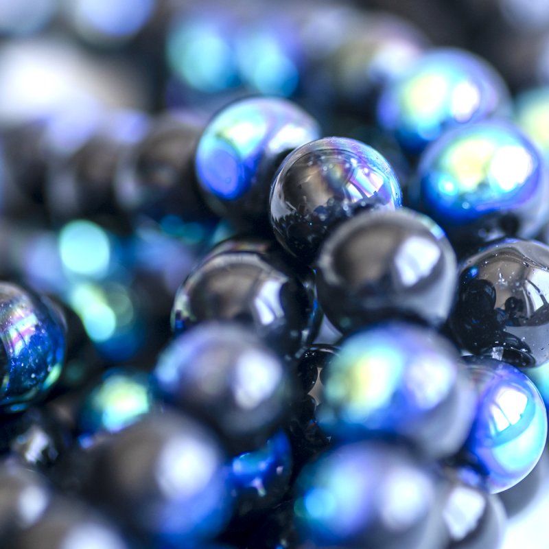 бусина, стекло 8, цвет черный радужный, 8 мм