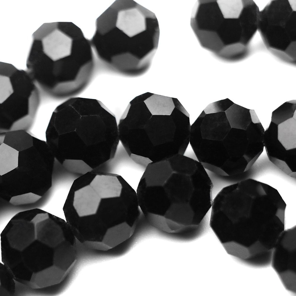 бусина, стекло 10, граненая, цвет черный, 10 мм