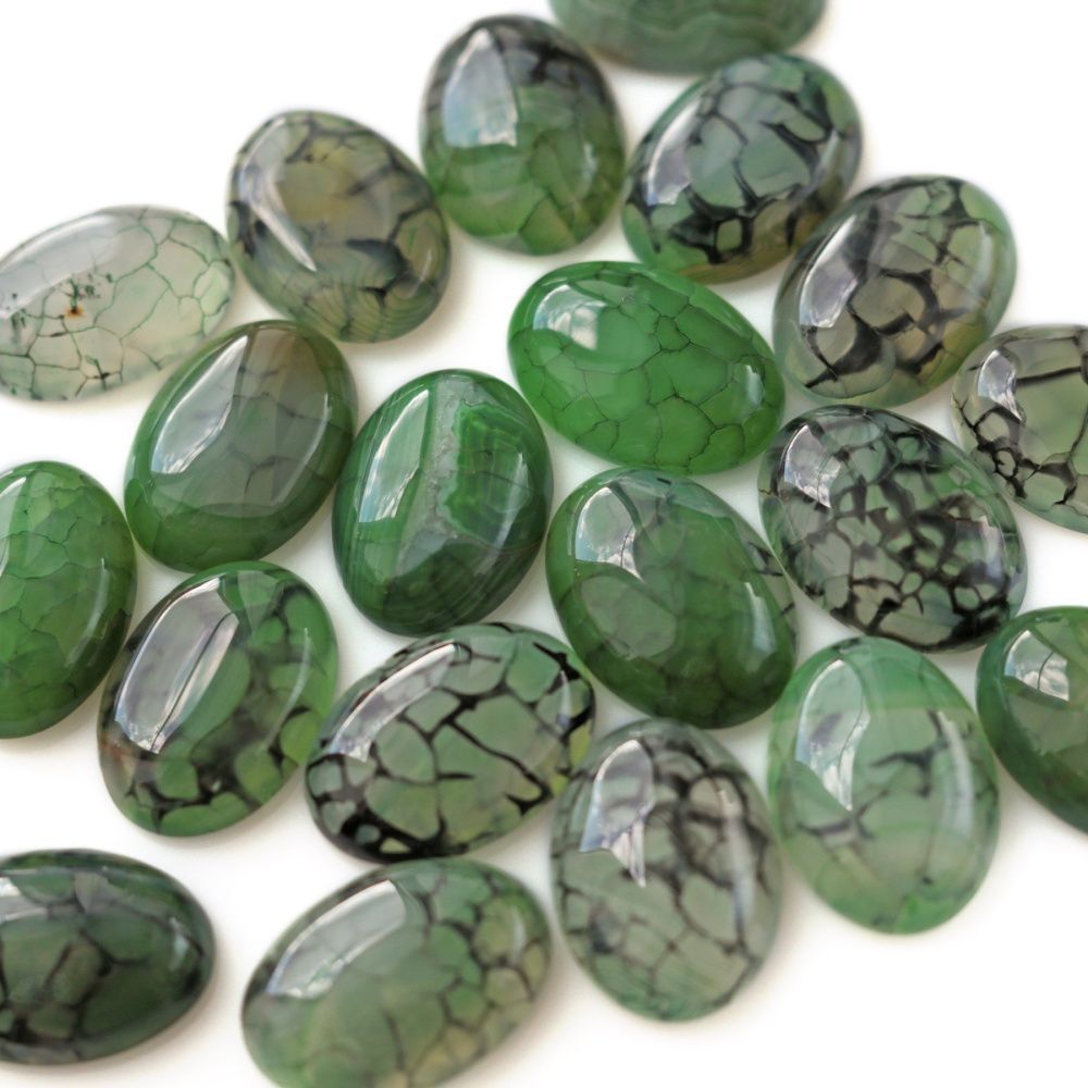 кабошон агат овальный, цвет зеленый, 25x18x6.5 мм