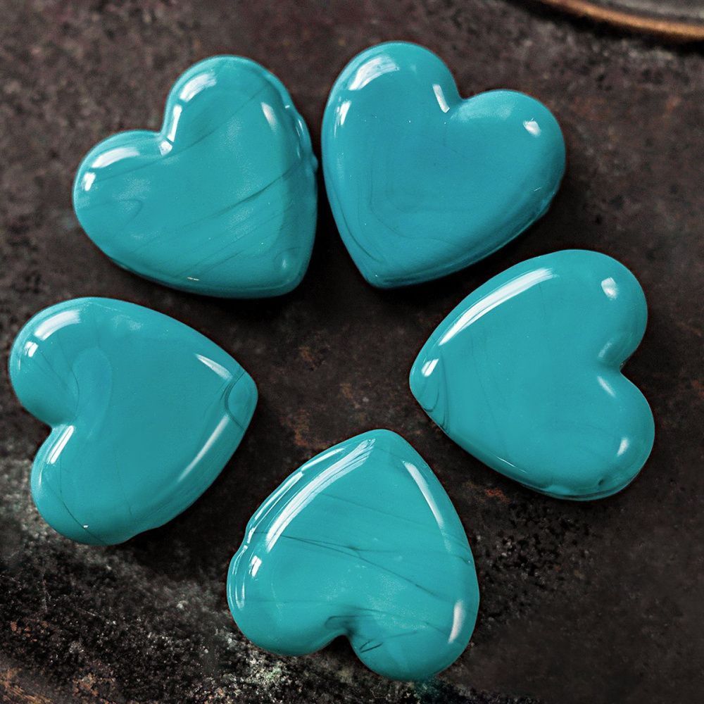 бусина, лэмпворк "сердце", стекло, цвет бирюзовый, 20x20x7 мм